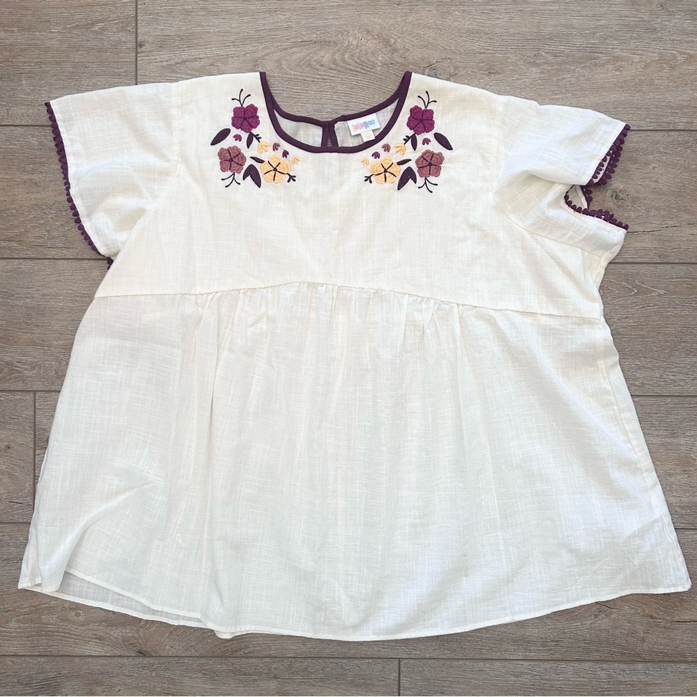 LuLaRoe The Paisley Boho Floral Embroidery Too Plus Size 3X Beige 100% Cotton